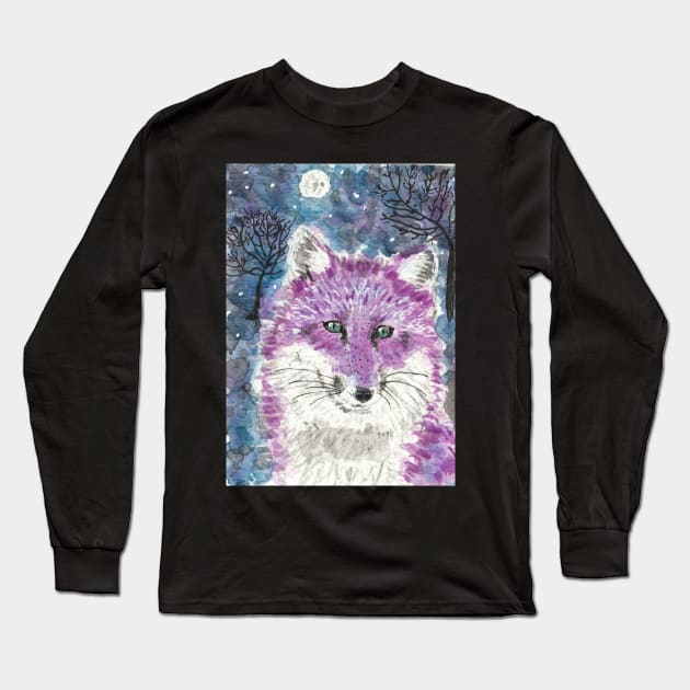 purple fox  moon art Long Sleeve T-Shirt by SamsArtworks